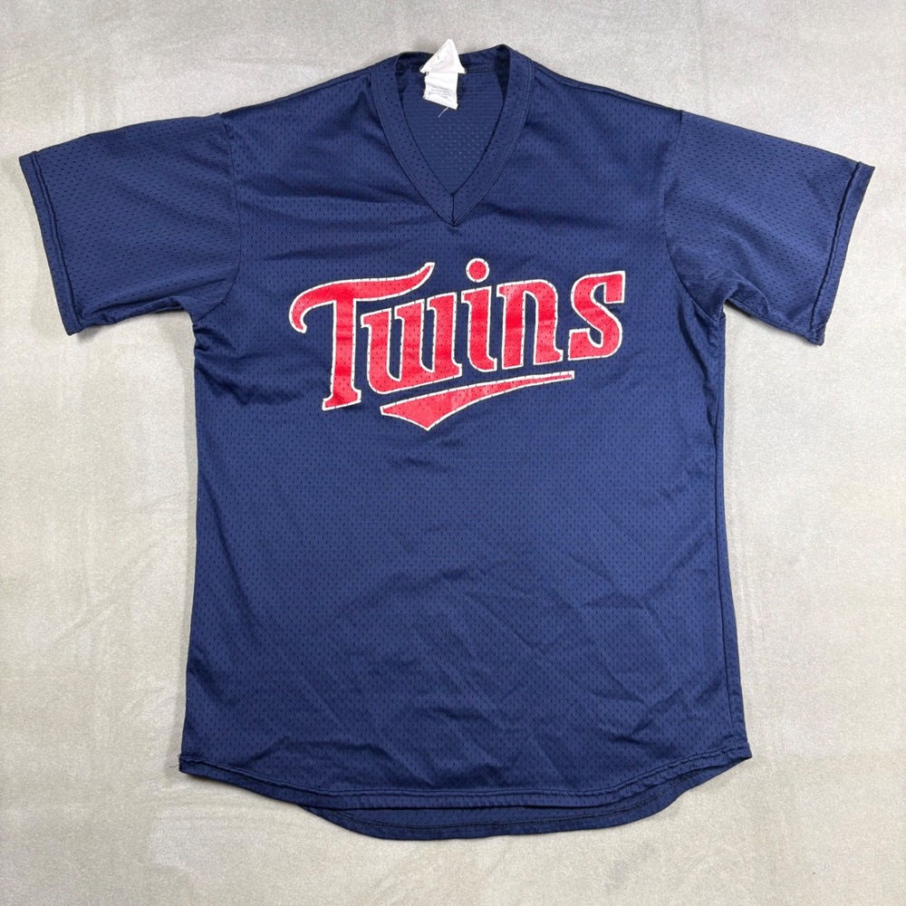 Vintage Minnesota Twins Majestic MLB Mesh Jersey Navy Blue Mens Large 80s 90s